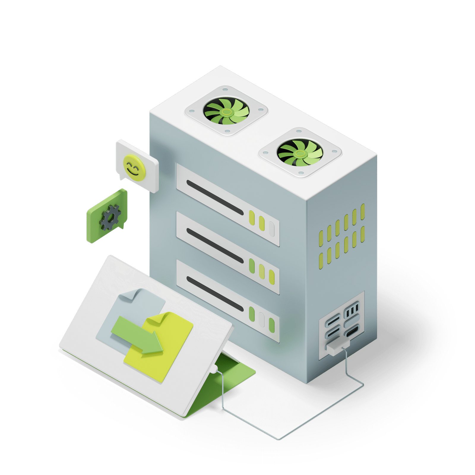 3d-isometric-server-hardware-transferring-digital-data
